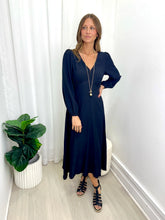Load image into Gallery viewer, Luna Midi Dress - black midi dress on model - Lula & Sasha