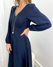 Load image into Gallery viewer, Luna Midi Dress - black v-neck dress on model - close up - Lula & Sasha