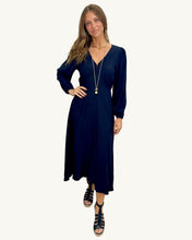 Load image into Gallery viewer, Luna Midi Dress - black midi dress on model - Lula & Sasha