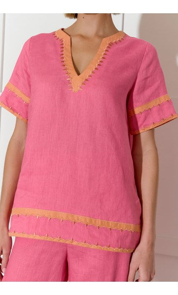 Adorne Archer Linen Top - Pink