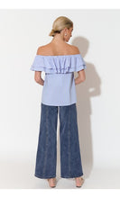 Load image into Gallery viewer, Adorne Serena Frill Top - Blue Stripe