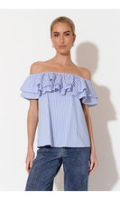 Load image into Gallery viewer, Adorne Serena Frill Top - Blue Stripe