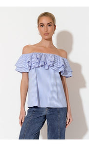 Adorne Serena Frill Top - Blue Stripe