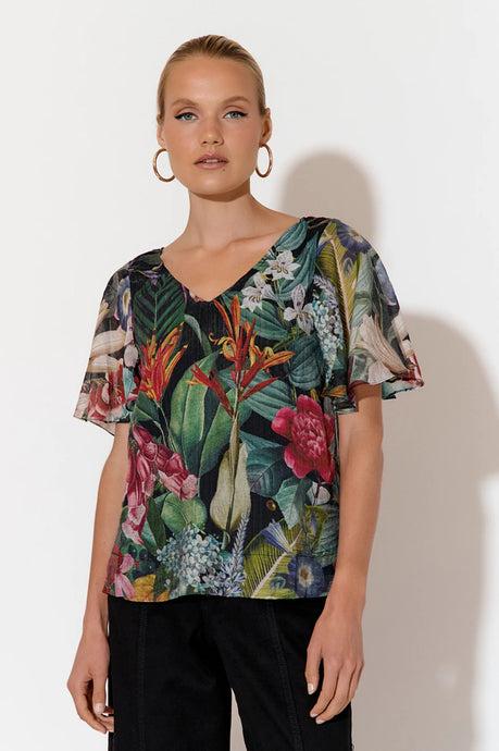 Adorne Theo Flutter Sleeve Top - Floral