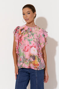 Adorne Zendaya Frill Top - Pink Floral