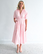 Load image into Gallery viewer, pink and white stripe shirt dress