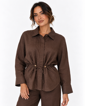Load image into Gallery viewer, Lenni Drawstring Linen Top - Chocolate