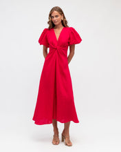 Load image into Gallery viewer, Chica Twist Linen Dress - Raspberry