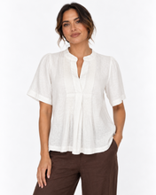 Load image into Gallery viewer, Percy Pleated Linen Top - White
