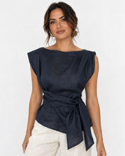Load image into Gallery viewer, Rihanna Linen Top - Midnight Blue