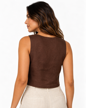 Load image into Gallery viewer, Harlow Linen Top - Chocolate