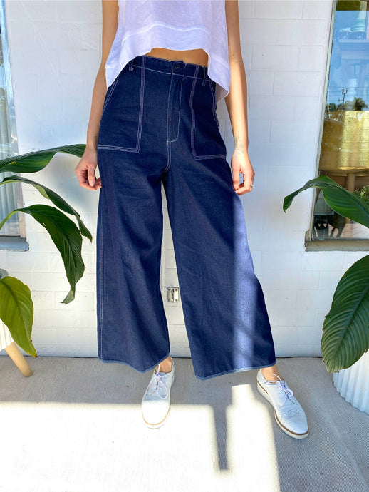 Adorne Contrast Stitch Denim Pant