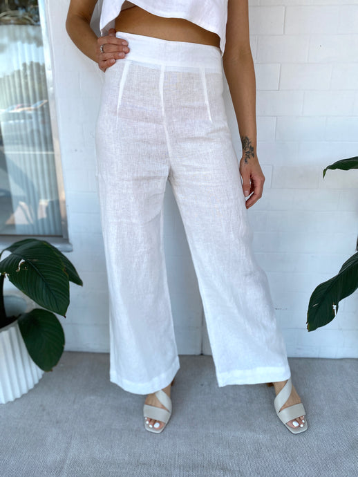 Harlow Linen Pants - WHITE