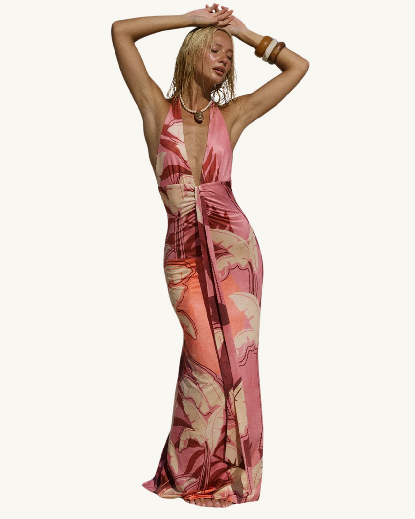 Kaeli Tie Front Halter Maxi Dress