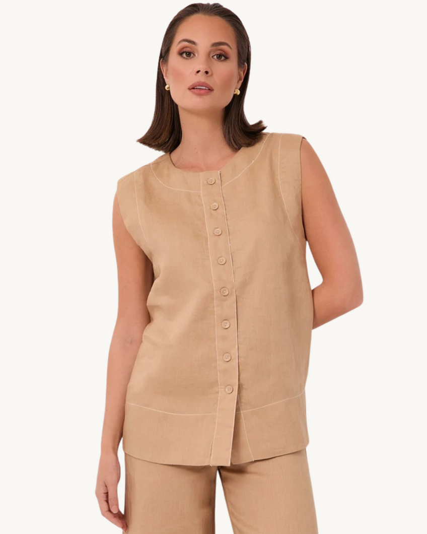 Lonnie Button Front Longline Linen Top