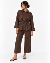Load image into Gallery viewer, Lenni Drawstring Linen Top - Chocolate