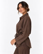 Load image into Gallery viewer, Lenni Drawstring Linen Top - Chocolate