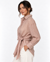 Load image into Gallery viewer, Mina Tie Waist Stripe Shirt