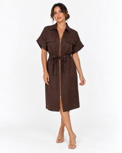 Load image into Gallery viewer, Theodore Linen Midi Dress - Chocolate