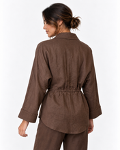 Load image into Gallery viewer, Lenni Drawstring Linen Top - Chocolate