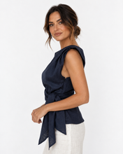 Load image into Gallery viewer, Rihanna Linen Top - Midnight Blue