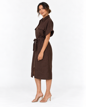 Load image into Gallery viewer, Theodore Linen Midi Dress - Chocolate