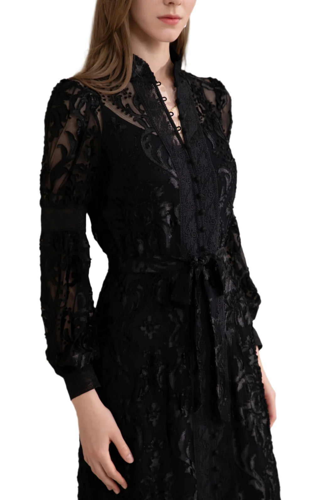 Yvette Lace Midi Dress - Black