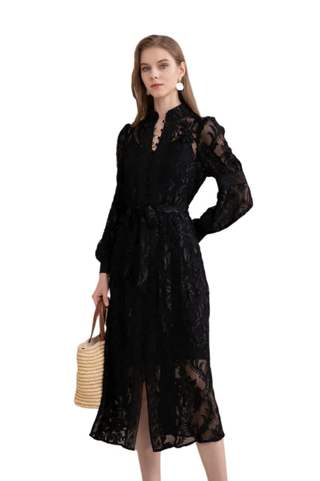 Yvette Lace Midi Dress - Black