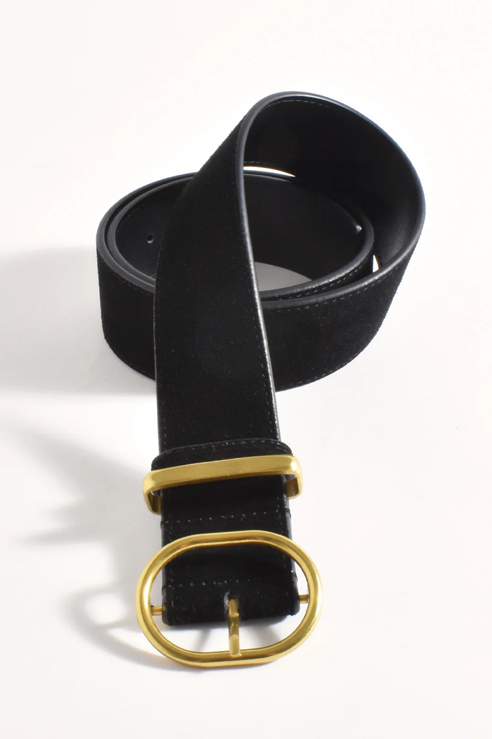 Metal Oval Buckle Suede Belt