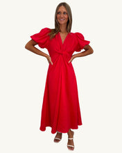 Load image into Gallery viewer, Chica Twist Linen Dress - Raspberry