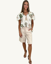 Load image into Gallery viewer, cream cotton top green print