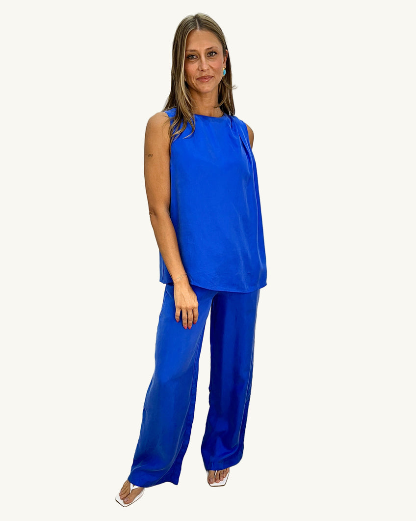 bright blue trousers