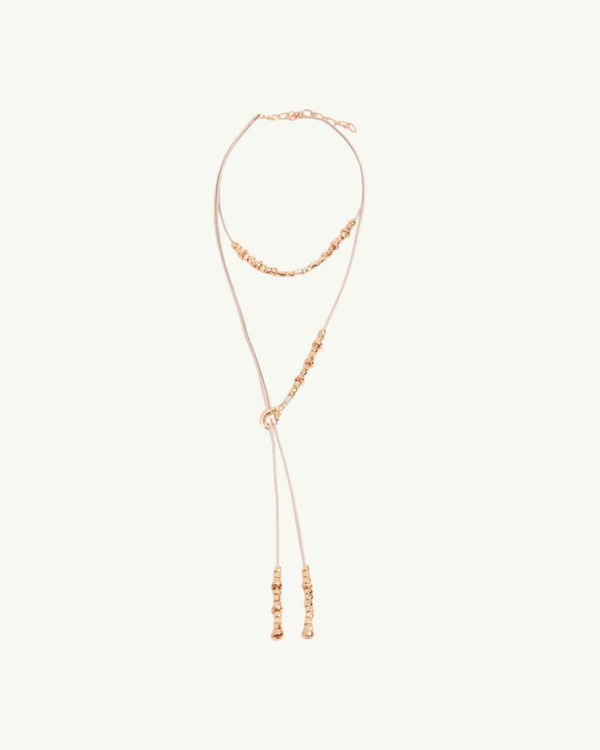 Long Layered Cord Metal Bead Necklace