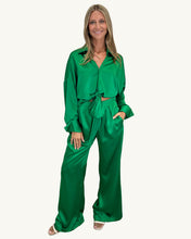Load image into Gallery viewer, green satin shiny pants