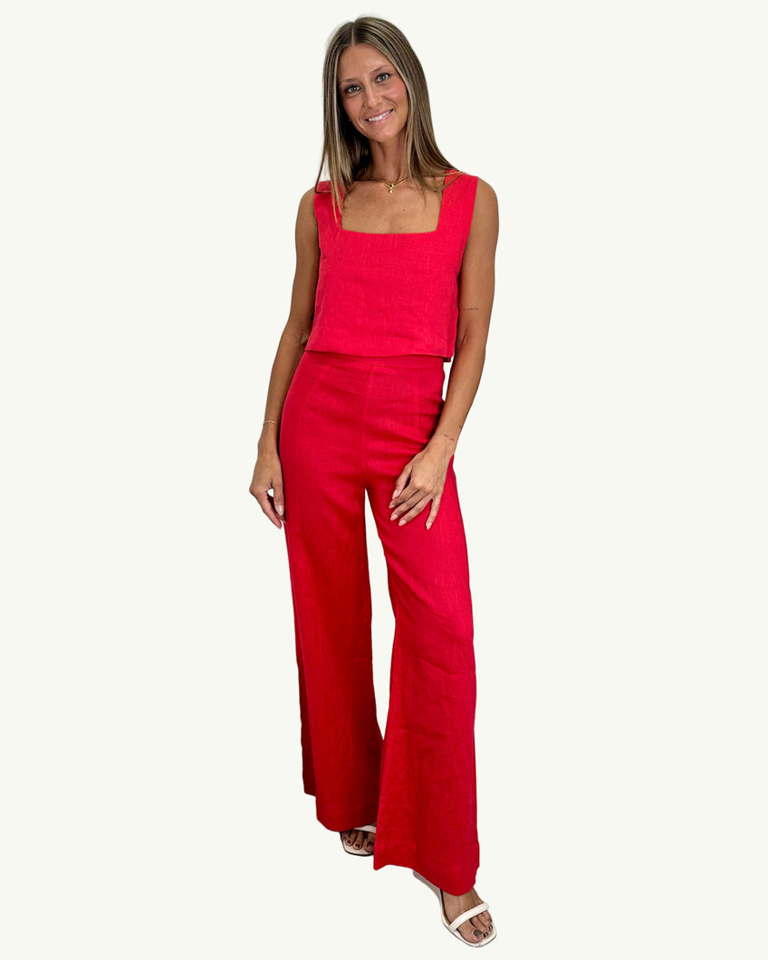 Harlow Linen Pants - Red