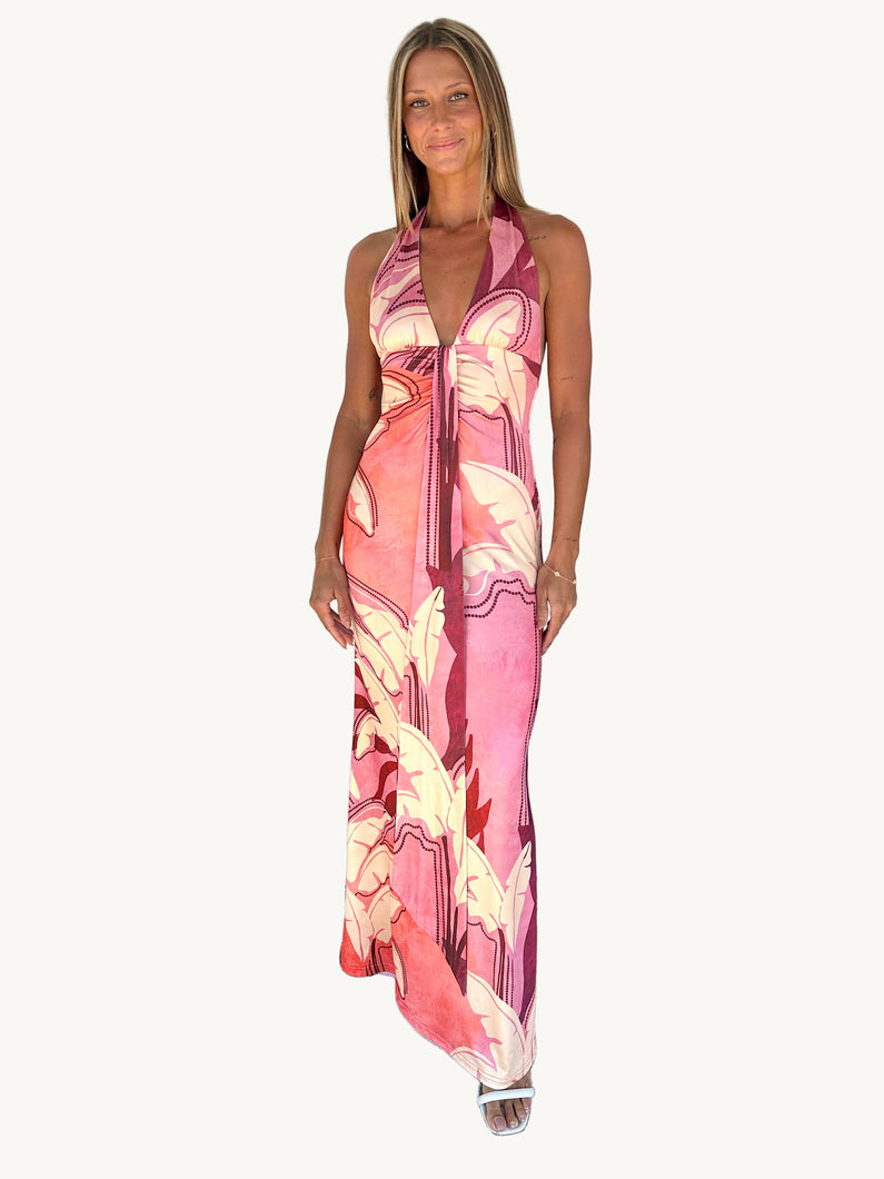 Kaeli Tie Front Halter Maxi Dress