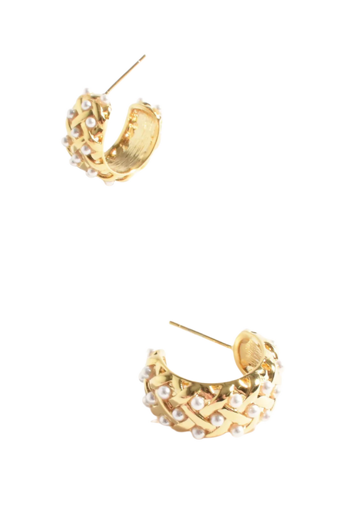 Woven Pearl Hoop Earrings