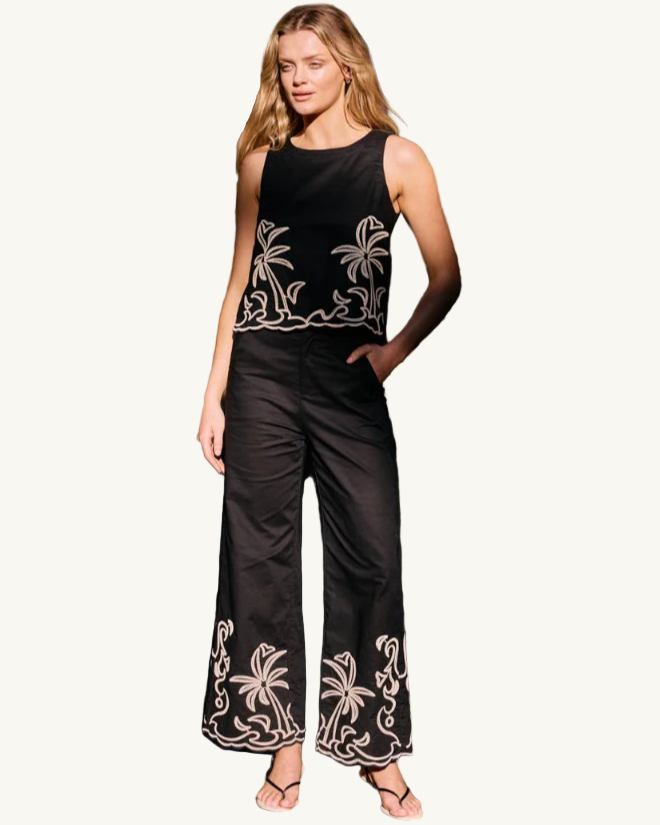 Palm Embroidered Pants