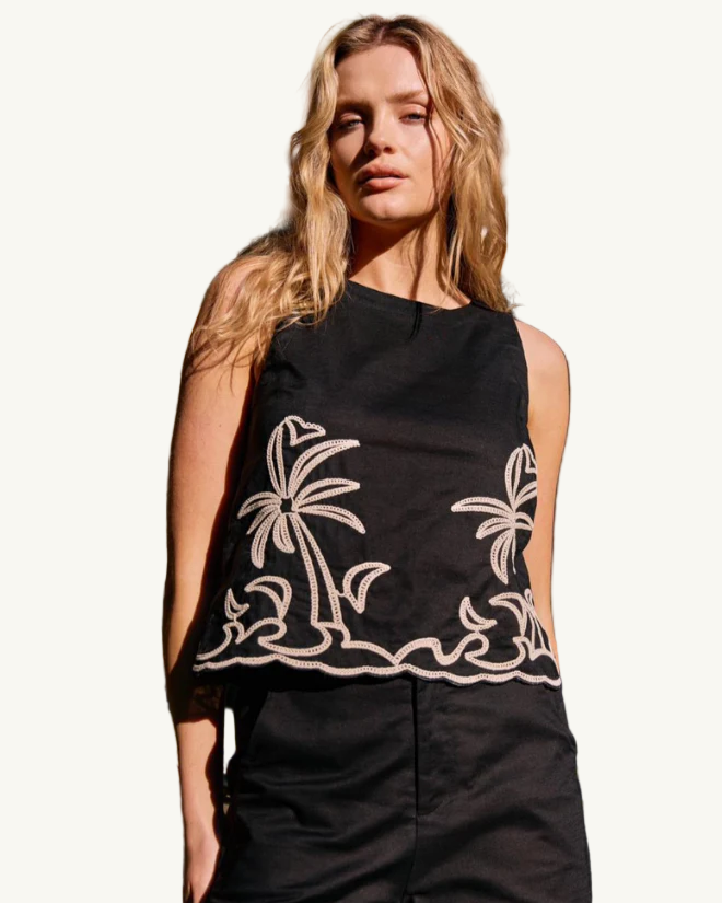 Palm Embroidered Top