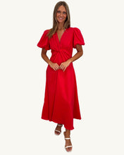 Load image into Gallery viewer, Chica Twist Linen Dress - Raspberry