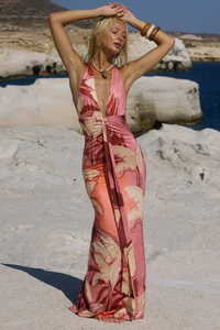 Kaeli Tie Front Halter Maxi Dress