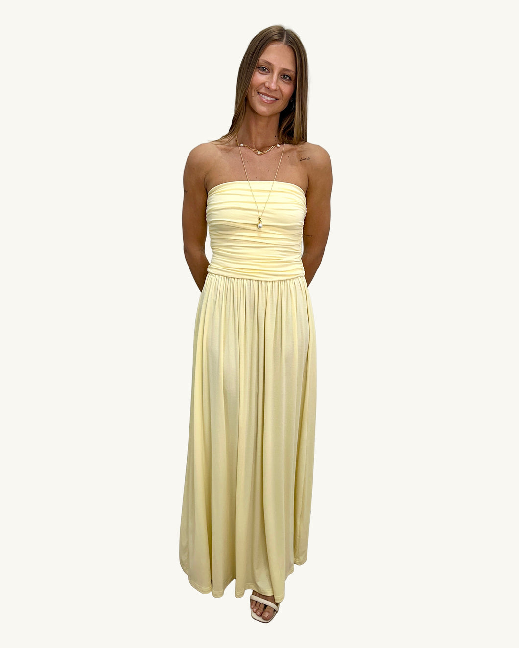 Malone Ruched Strapless Maxi Dress