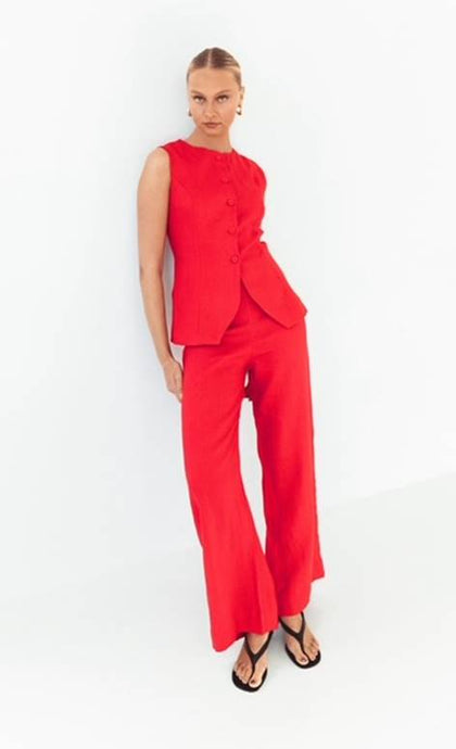 Harlow Linen Pant - RED