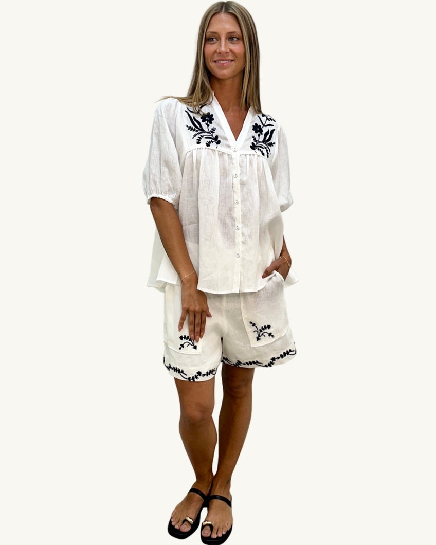 Palmer Embroidered Boho Top - White