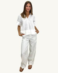 Alessia Contrast Stitch Lined Linen Pants