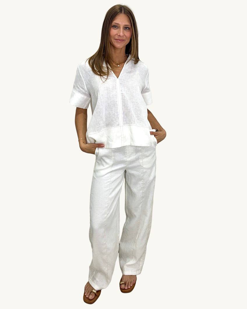 Alessia Contrast Stitch Lined Linen Pants