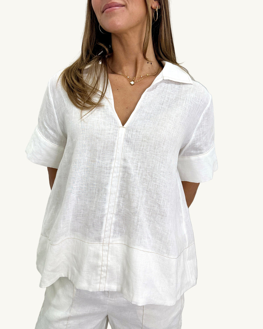 Solace Contrast Stitch Linen Top