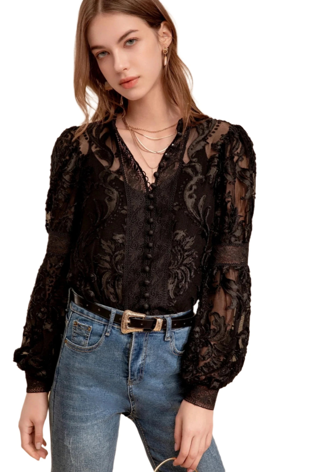 Yvette Lace Blouse - Black